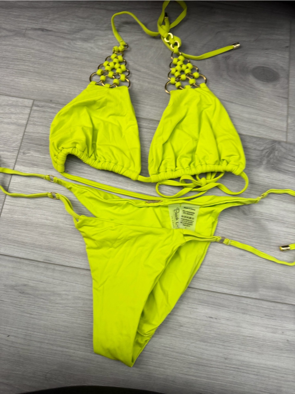 Beach Bunny Neon Yellow Macramé Triangle Bikini
